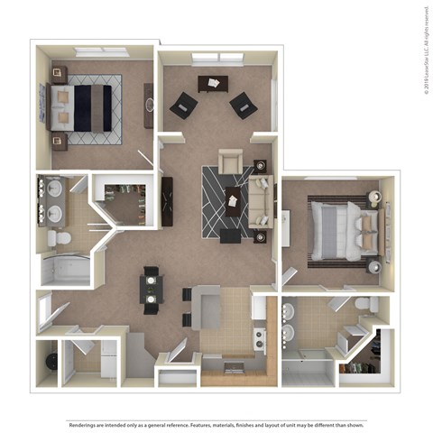 Floor plan for 2 beds, 2 baths, 1265 sqft